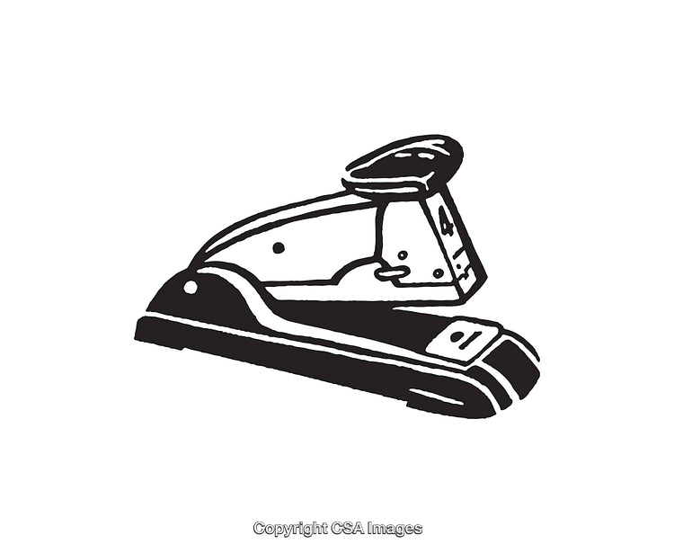 Black and White Illustration of a Stapler in Simple Line Art Style