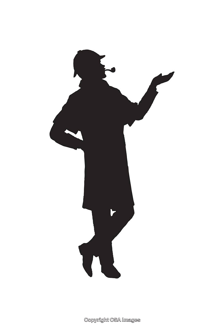 Silhouette of a Detective Figure Holding a Pipe and Gesture