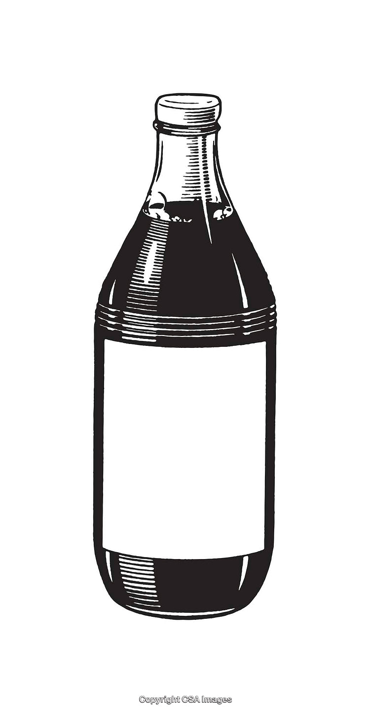 Black and White Line Art Illustration of a Beverage Bottle