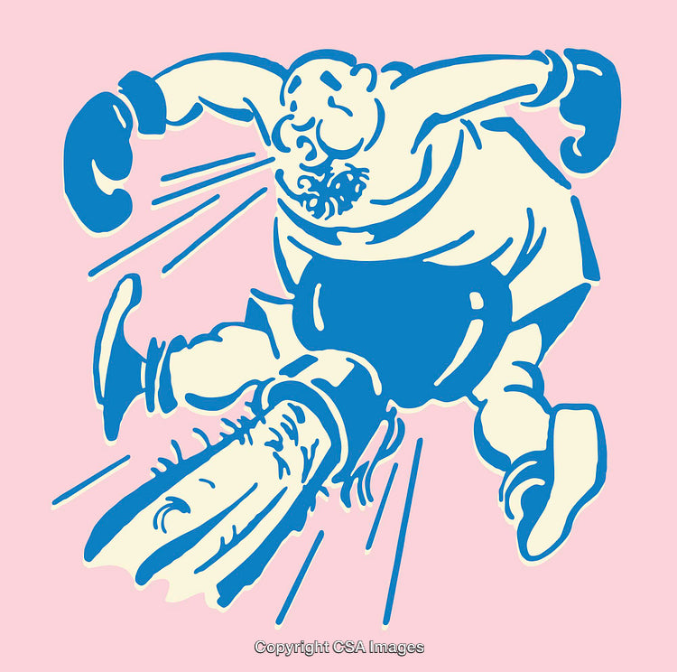 Retro Blue and Pink Cartoon Boxing Illustration with Dynamic Action