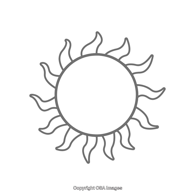 Minimalist Sun Shape With Radiating Wavy Rays in Black Outline