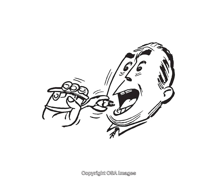 Illustration of Man Holding Teeth with Surprised Expression