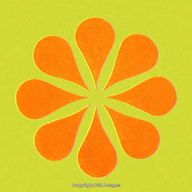 Colorful Abstract Flower Design with Orange Shapes on Green Background