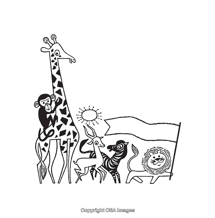 Black and White Line Art of Safari Animals Holding a Banner