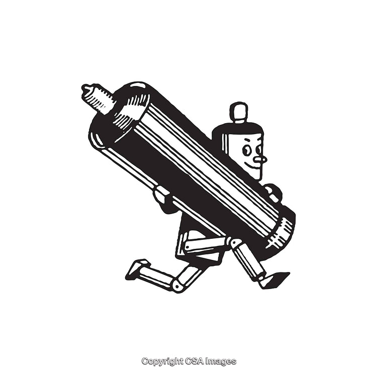 Black and White Line Art of a Robot Carrying a Tube