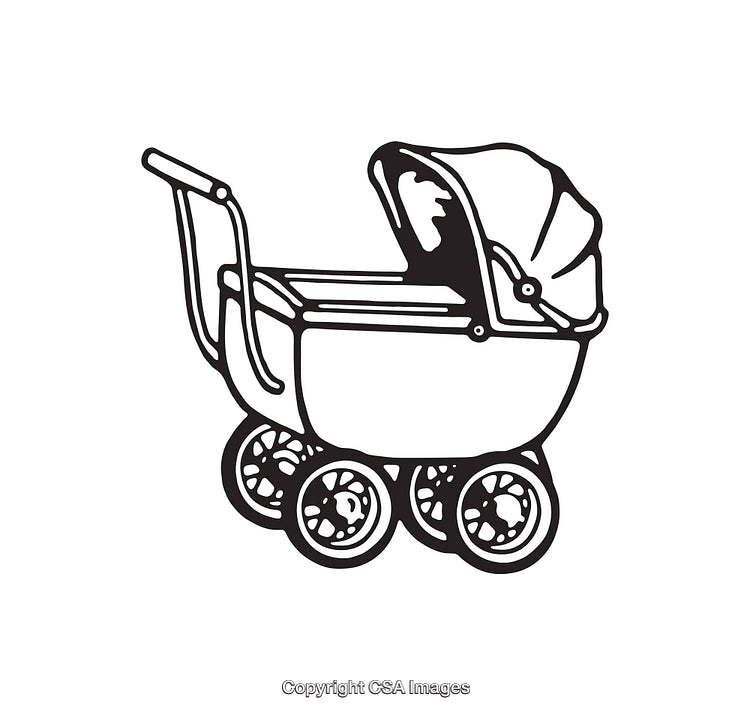 Retro Baby Carriage Line Art Illustration in Black and White Style