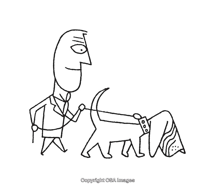 Playful Line Art Illustration of a Person Walking a Dog