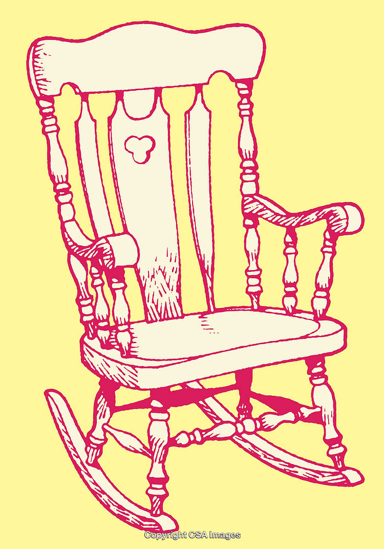 Vintage Pink Rocking Chair Illustration on Yellow Background