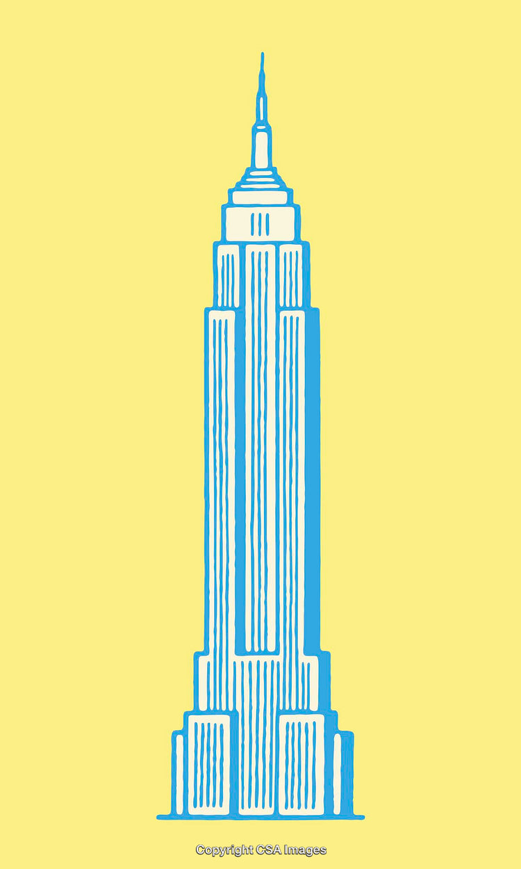 Blue Skyscraper Line Art Illustration on Yellow Background
