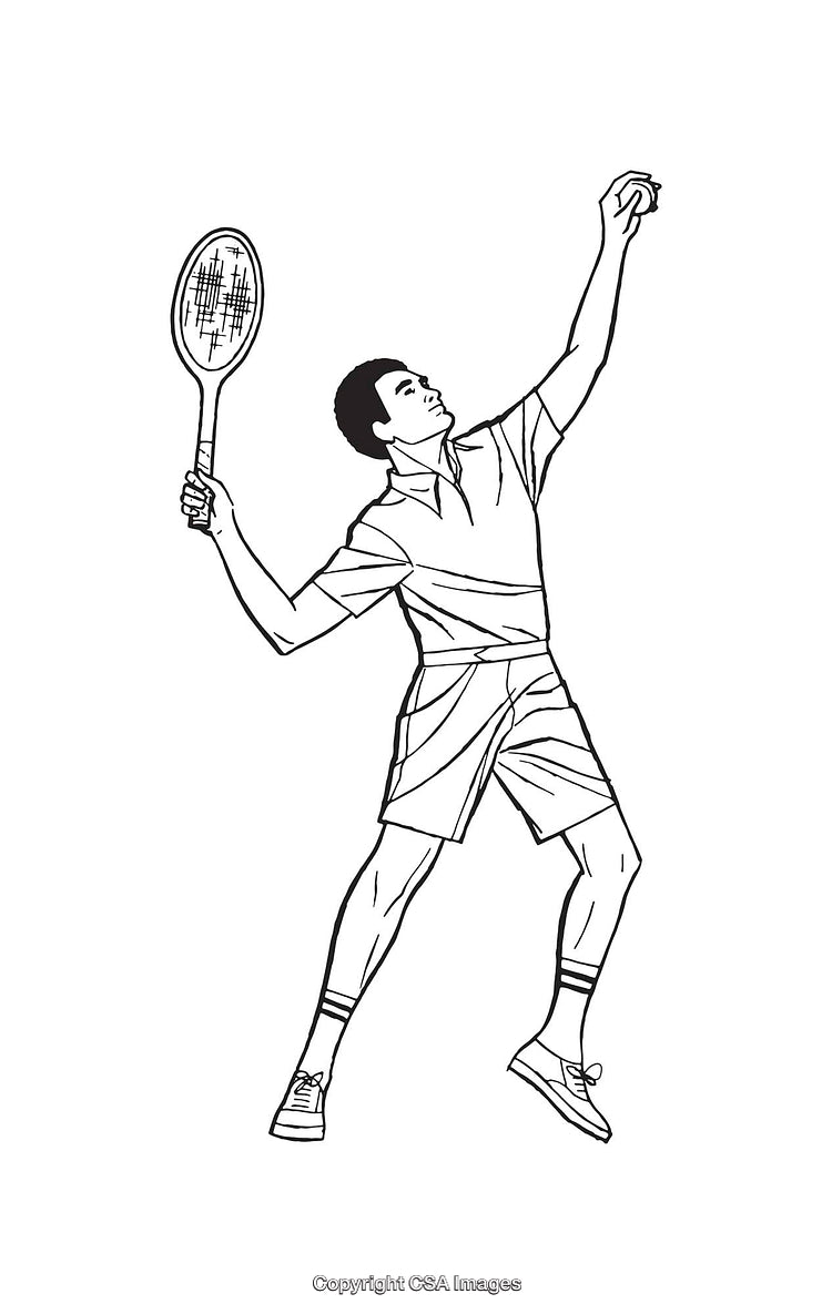 Black and White Line Art of a Male Tennis Player Serving