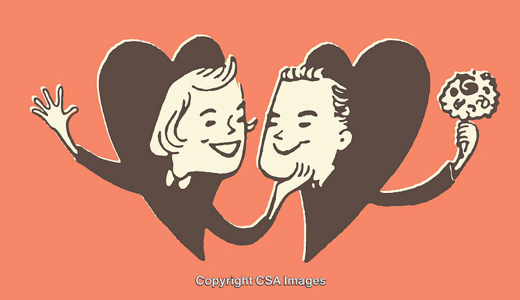 Retro Styled Illustration of a Couple with Romantic Expressions