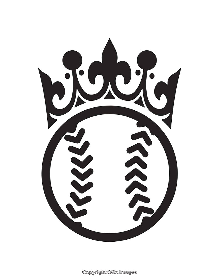 Vintage Black And White Crowned Baseball Icon Line Art Design