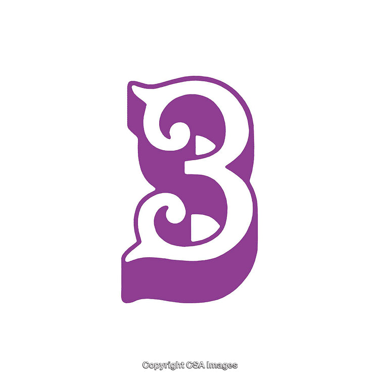 Purple Number Three with Stylish Scroll Design on White Background