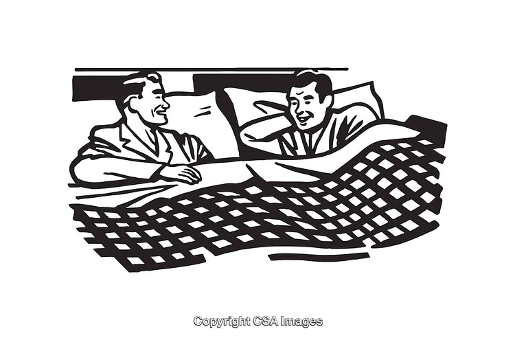 Black And White Illustration of Two Individuals Smiling and Conversing
