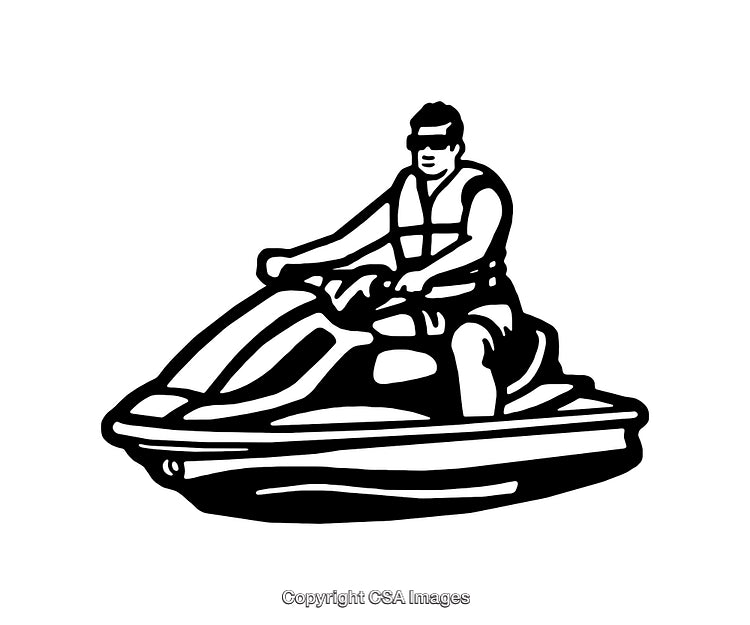 Black and White Illustration of a Person Riding a Jet Ski