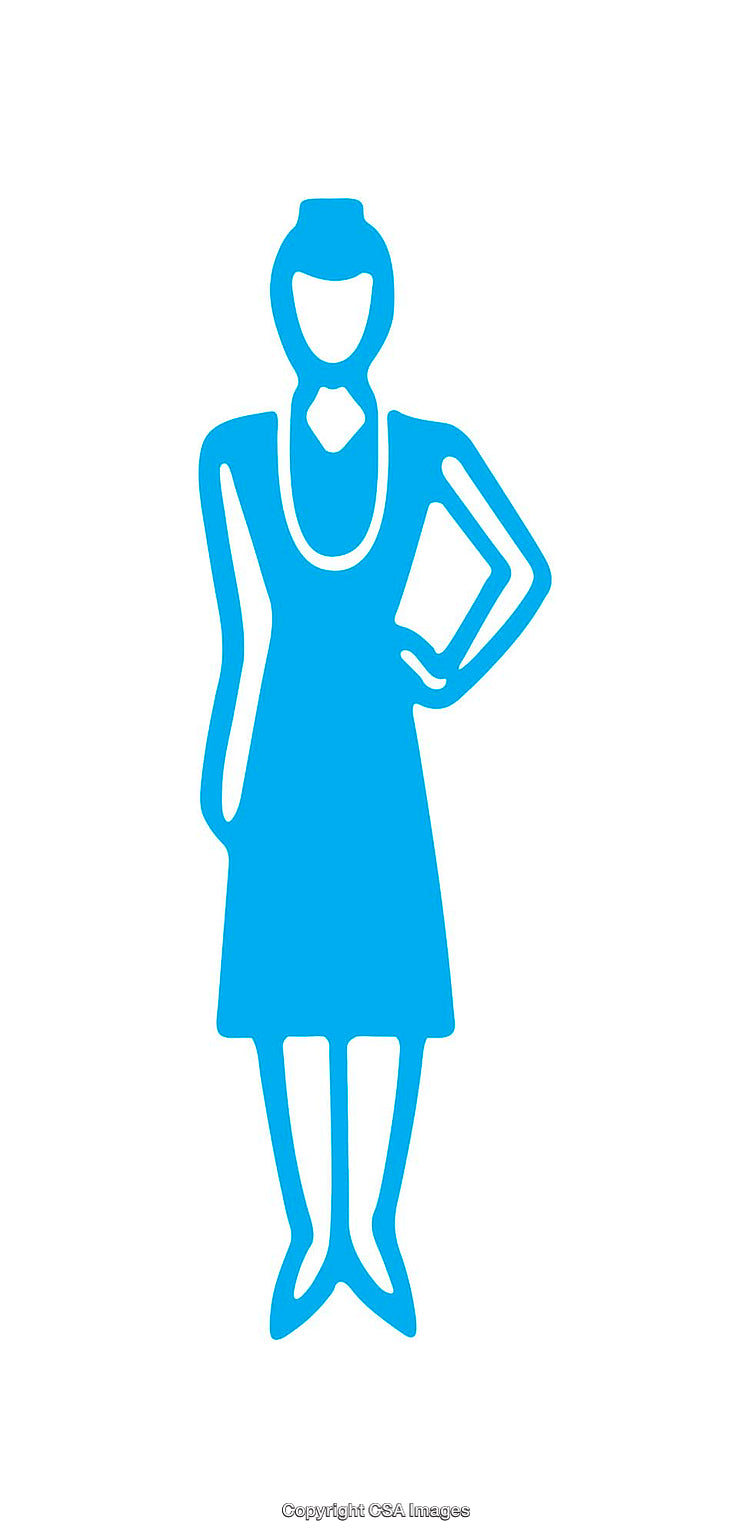 Blue Icon Illustration of a Standing Person in a Dress