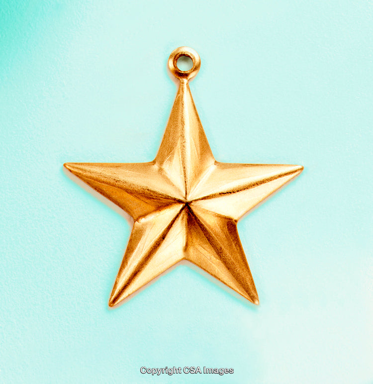 Golden Star Ornament Displayed Against a Light Blue Background