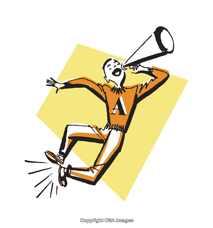 Energetic Cheerleader Megaphone Illustration with a Retro Artistic Style
