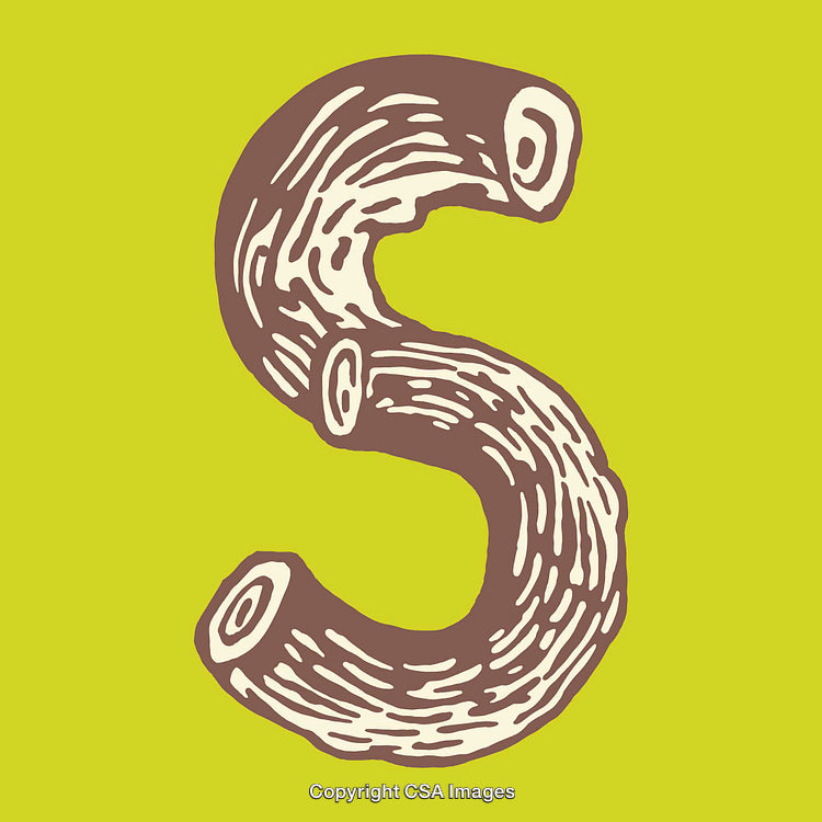 Rustic Letter S Designed as Wooden Log on Vibrant Green Background