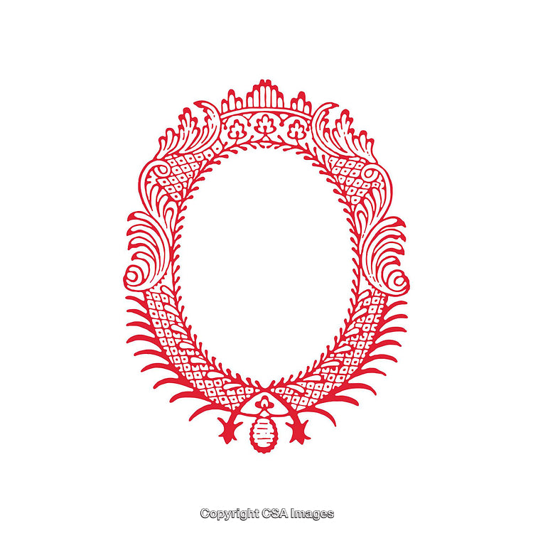 Elegant Ornate Oval Frame Design in Red Detailed Decoration