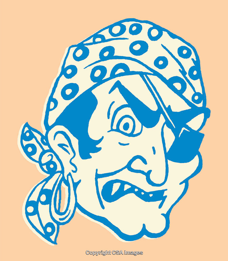 Blue Pirate Face Illustration with Eye Patch and Headscarf