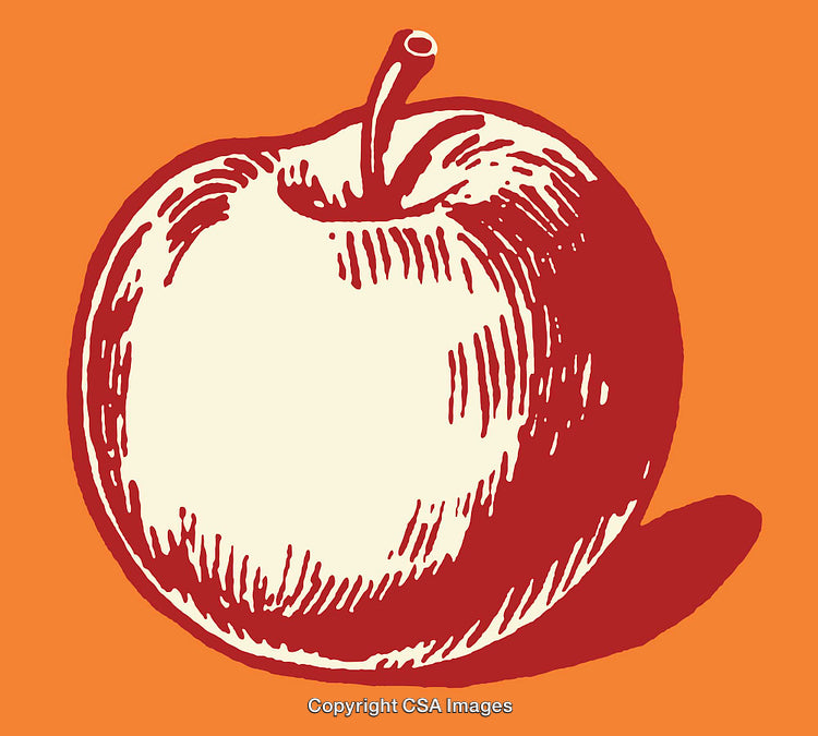 Red Apple Line Art Illustration on Vibrant Orange Background