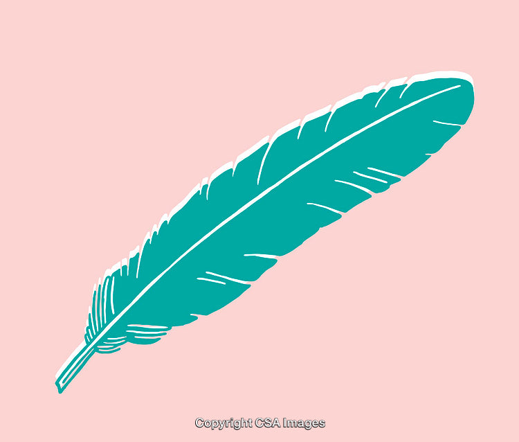 Green Feather Illustration on Pastel Pink Background in Minimalist Style