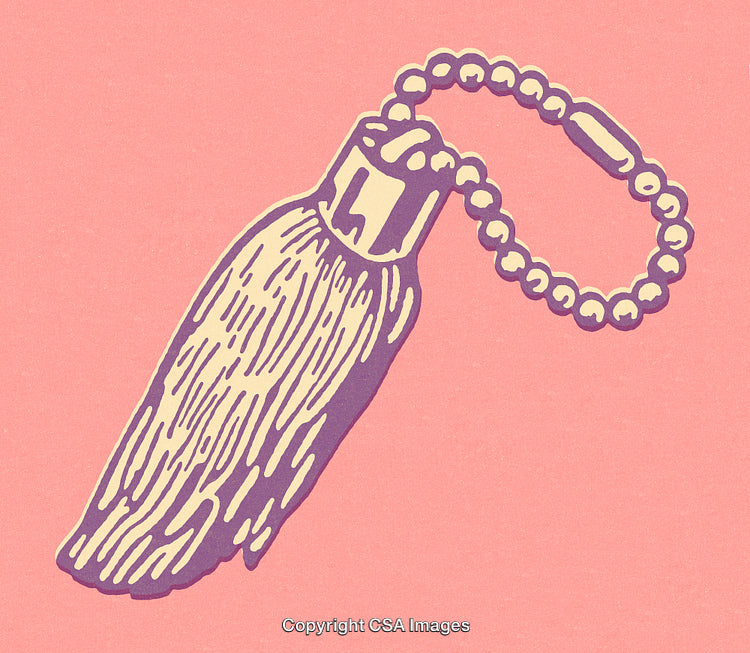 Retro Illustration of a Decorative Tassel Keychain on a Pink Background