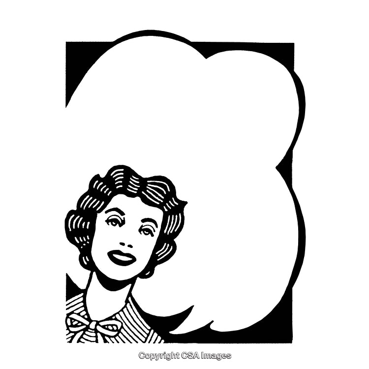 Retro Black and White Illustration of Woman with Speech Bubble