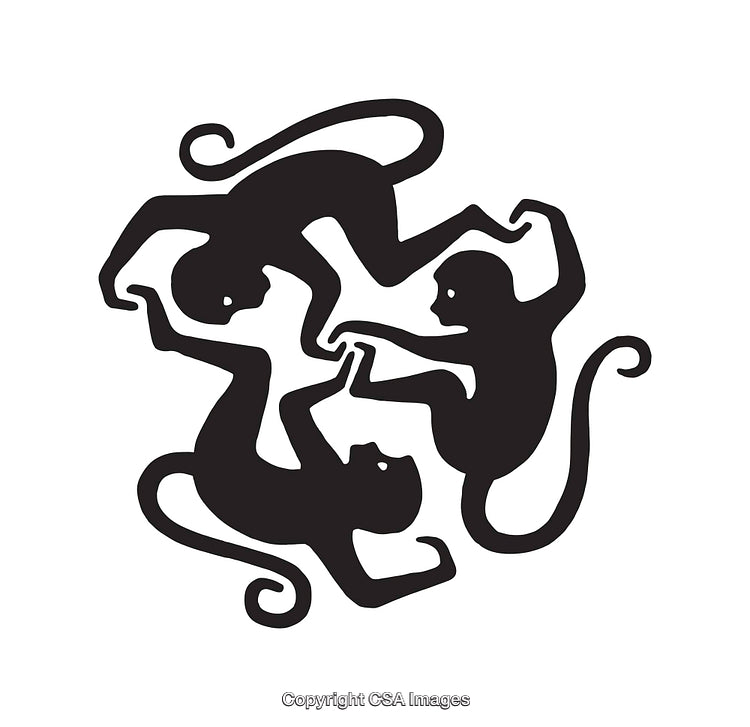 Silhouette of Three Monkeys Forming a Symmetrical Circular Pattern