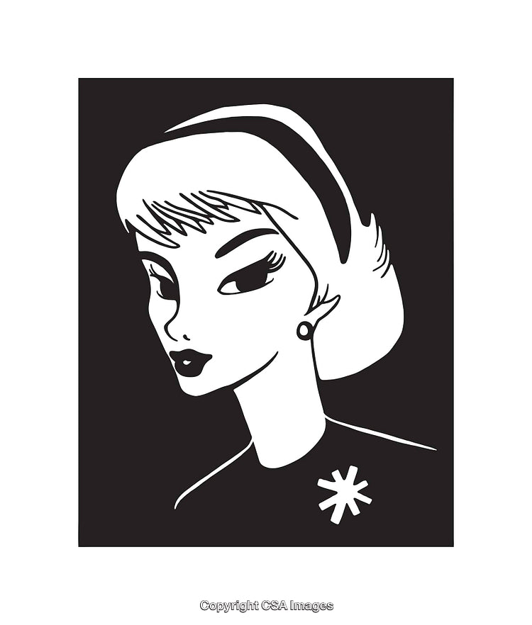 Black and White Illustration of a Retro Stylish Woman Portrait