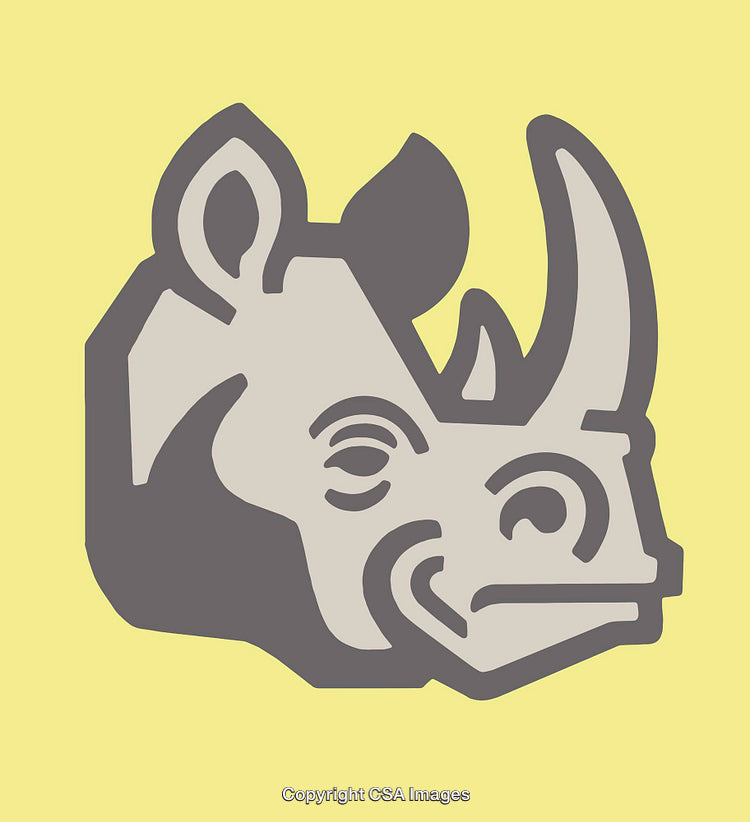 Colorful Line Art Illustration of a Rhinoceros Head on Yellow Background