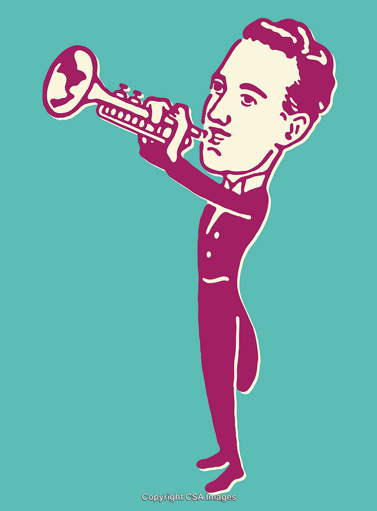 Colorful Line Art Illustration of a Man Playing a Trumpet