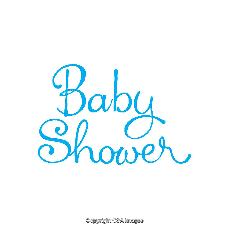 Blue Calligraphy Text Design Reading Baby Shower on Solid White Background