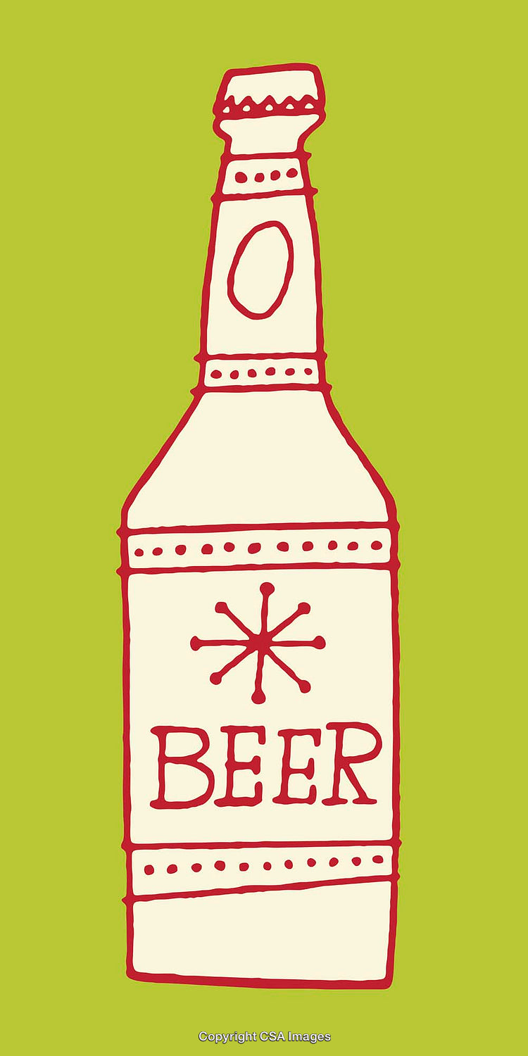 Simple Red and White Line Art Illustration of a Beer Bottle