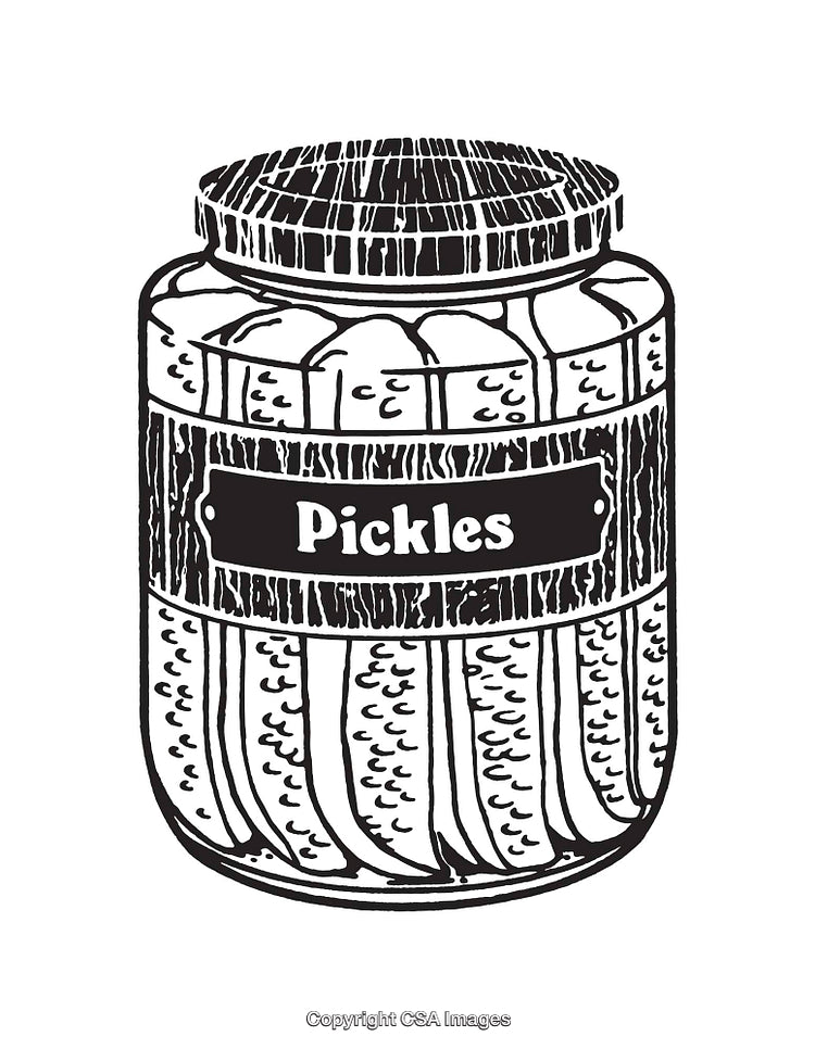 Black and White Line Art Illustration of a Pickle Jar