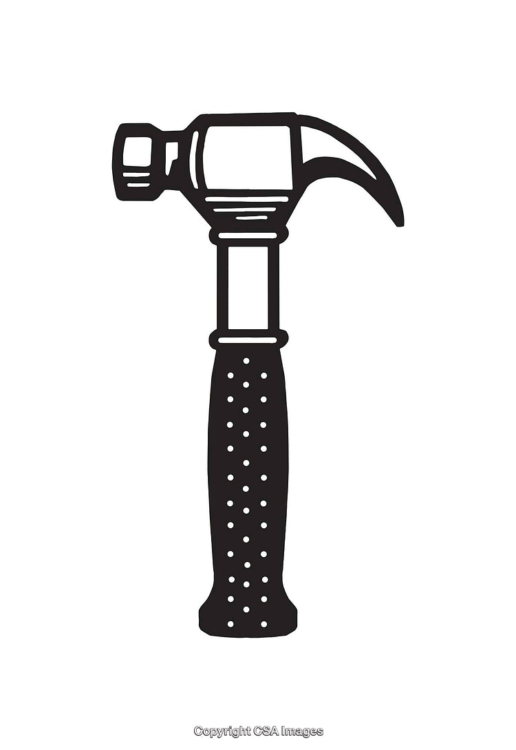 Black and White Line Art of a Hammer Illustration