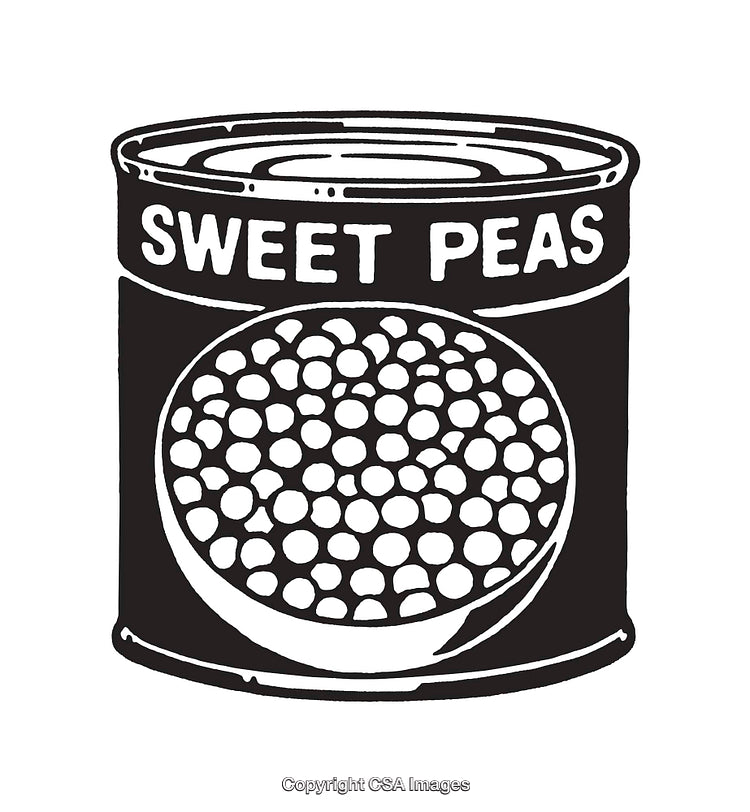 Vintage Style Black and White Sweet Peas Tin Illustration