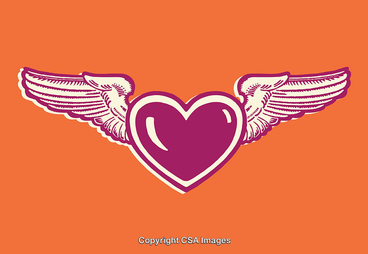 Purple Heart with Wings on Bright Orange Background