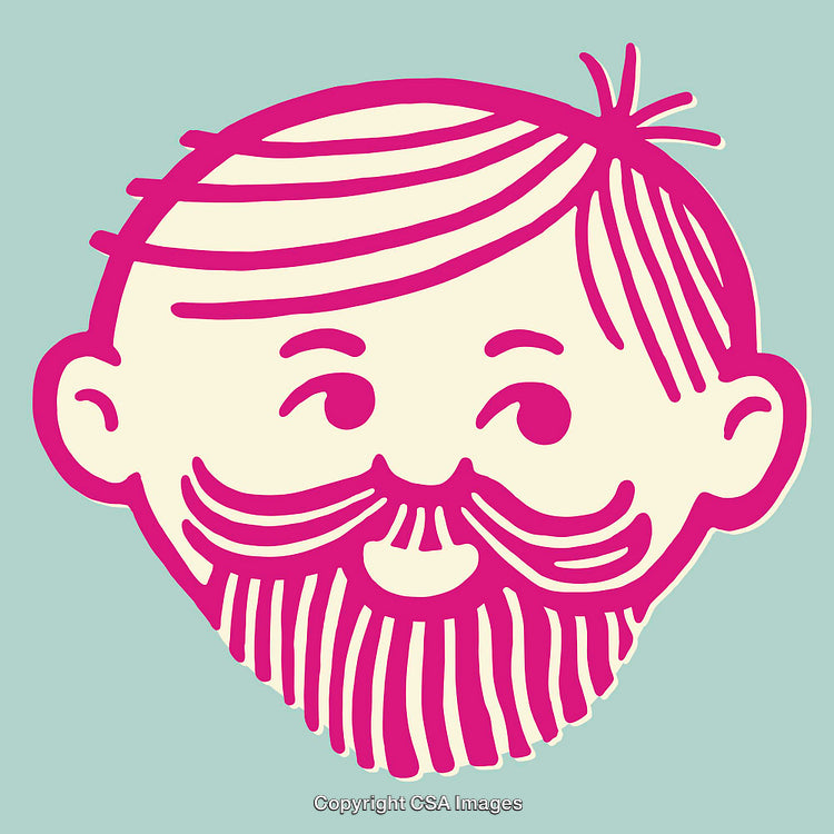 Stylized Illustration of a Smiling Bearded Man in Vibrant Colors
