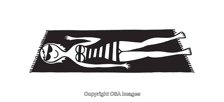 Black and White Line Art of a Woman Relaxing on a Beach Towel