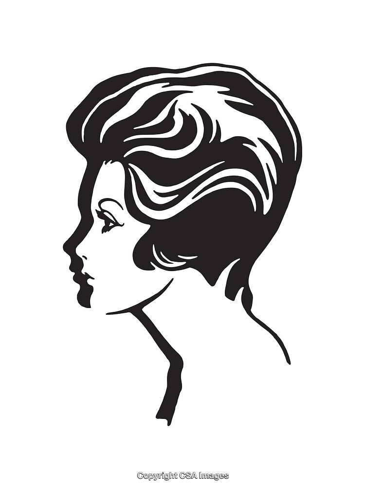 Elegant Black and White Line Art of Woman in Profile View