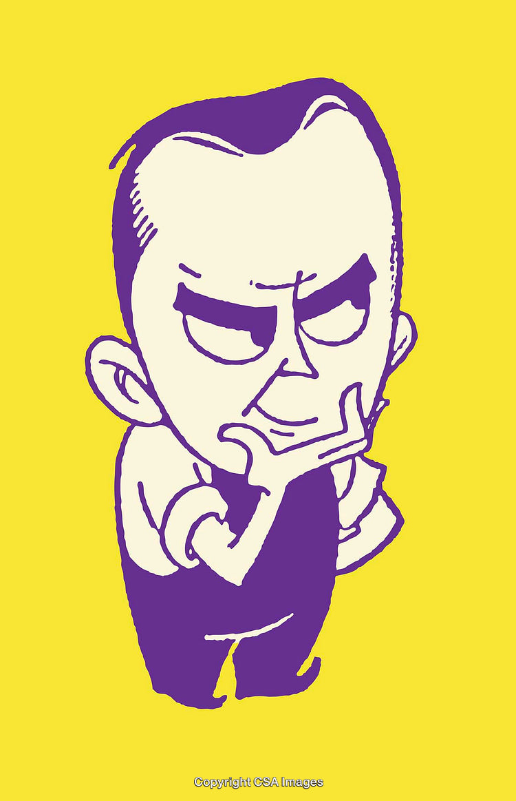 Cheerful Cartoon Character with Thoughtful Pose on Vibrant Yellow Background