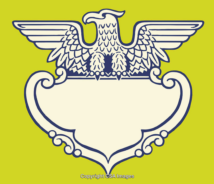 Elegant Decorative Eagle Crest with Ornate Feather Details and Blank Shield