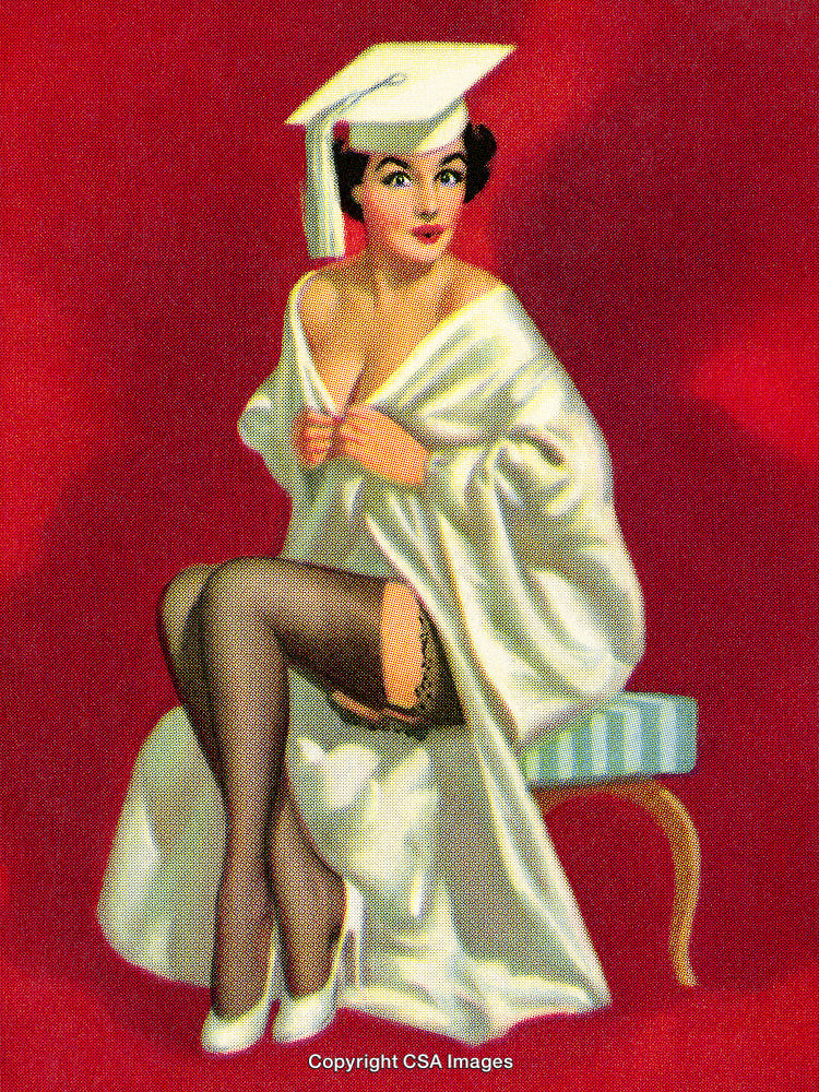 Glamorous Woman in Graduation Cap and Gown with Elegant Pose
