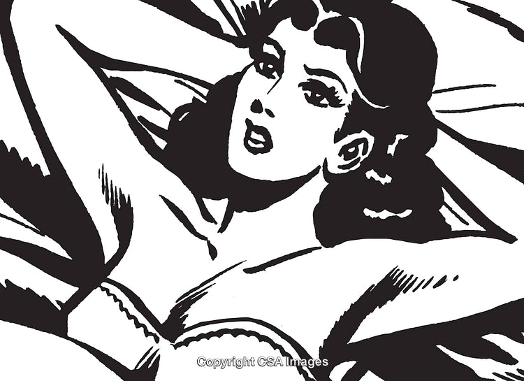 Retro Pop Art Style Illustration Featuring a Woman in Black and White Contrast