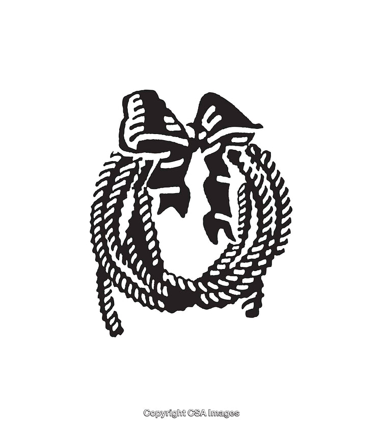 Rustic Rope Wreath Line Drawing with Decorative Bow Illustration