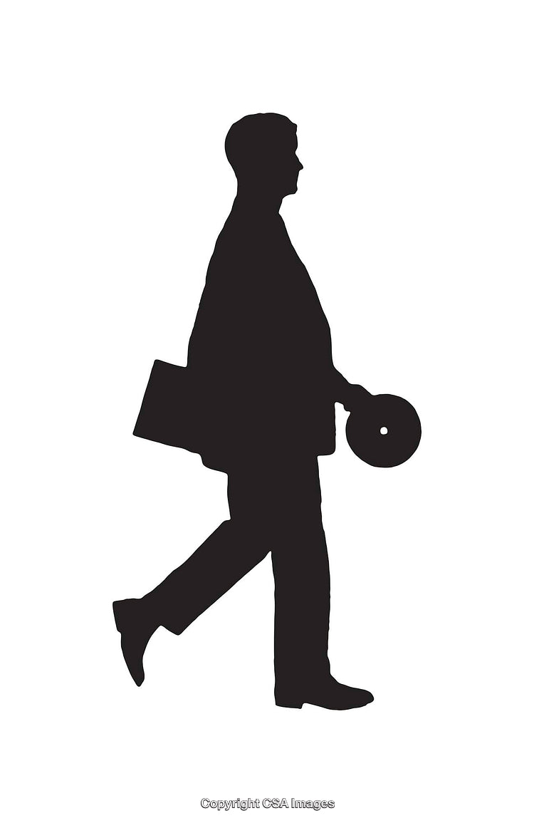 Silhouette of a Walking Person Carrying Objects on White Background