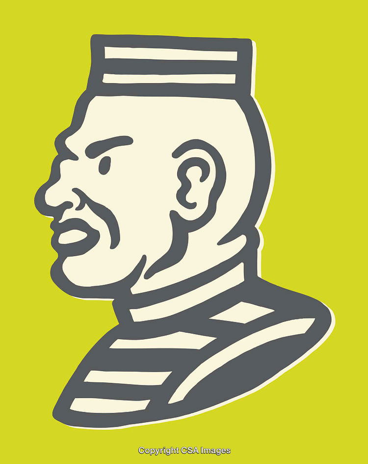Illustration of Stylized Profile of Man With Striped Hat and Bold Outline