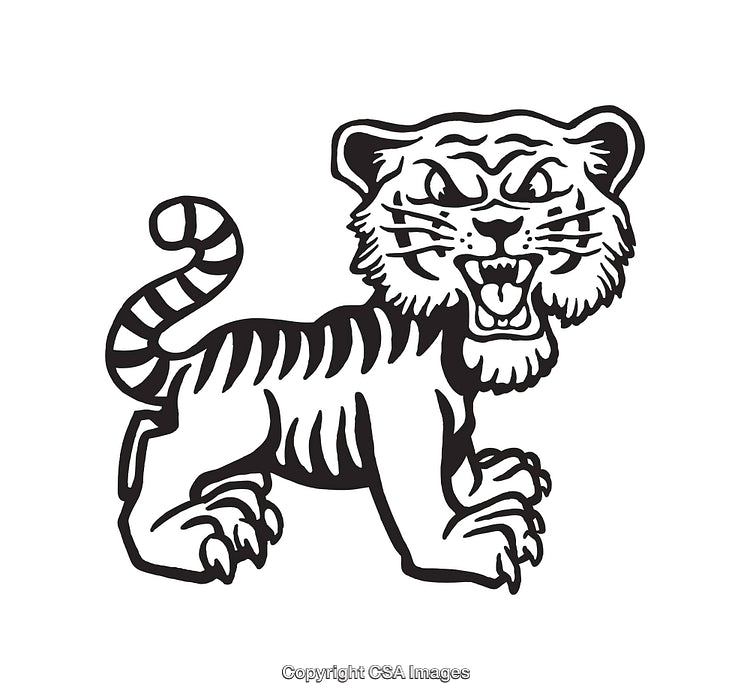 Black and White Line Art Illustration of a Fierce Tiger Design